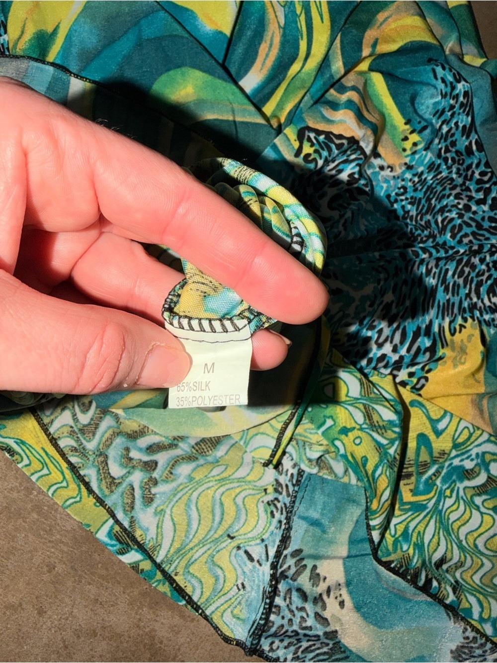 Silk Blend Strapless Tropical Midi Dress Teal Yellow Size M - Picture 7 of 8